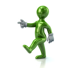 3d green man moving forward for success