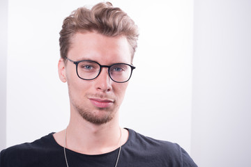 Portrait young smart Professional looking very sceptical
