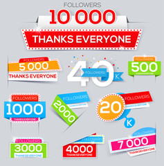 Set of thanks banner for network friends. Thank you followers. Follow Banner. Thank you card for followers. Followers labels