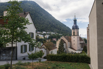 Beautiful view at  town Chur , vineyards and Alps mountains, Switzerland