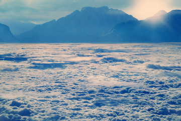 Beautiful scenic landscape with mountain ranges and clouds