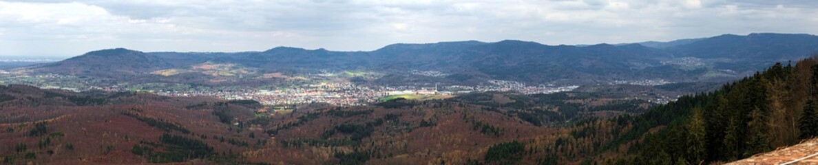 Fototapeta na wymiar Panoramic view of Gaggenau in Baden-Wurttemberg, Germany, seen from castle ruin Ebersteinburg