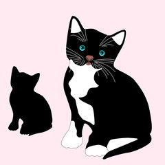 black kitten sits realistic vector illustration black silhouette