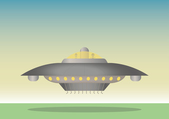 Fototapeta na wymiar Flying Saucer UFO with two aliens easy to extract