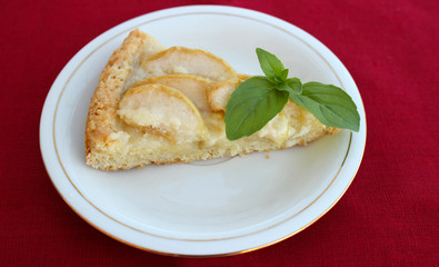 A piece of apple pie on a plate