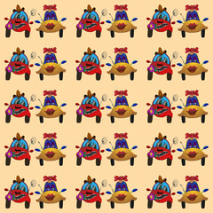 two lovers car moving close and smiling. seamless texture