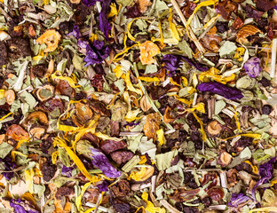 Assorted natural medical herbs background