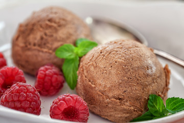 Chocolate ice cream with raspberry