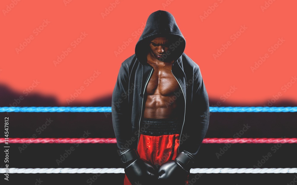 Poster composite image of boxer posing after failure