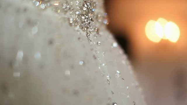 Beautiful shiny wedding dress texture close up
