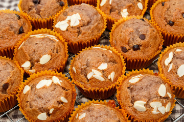 Banana muffins or cupcake on the wooden table
