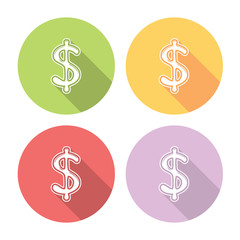 Dollar Money Sign Flat Icons Set