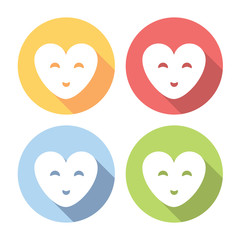 Smiling Happy Heart Flat Icons Set