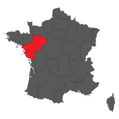 Pays de la Loire red map on gray France map vector