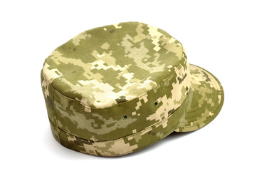 Army camouflaged cap, isolated on white background