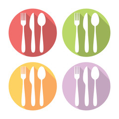 Kitchen Silverware Flat Icons Set