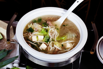 Chinese soup with tofu and noodles