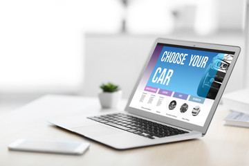Website selling cars. Online insurance concept