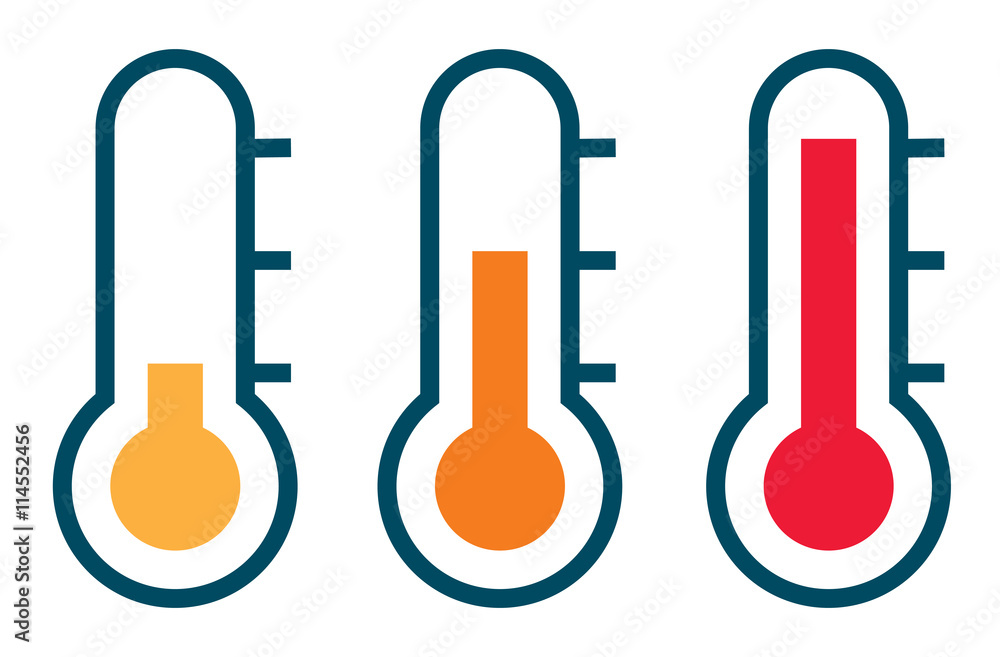 Wall mural three vector thermometer showing the temperature from warm to ve