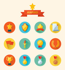 Set of flat vector icons sports awards achievements and trophy