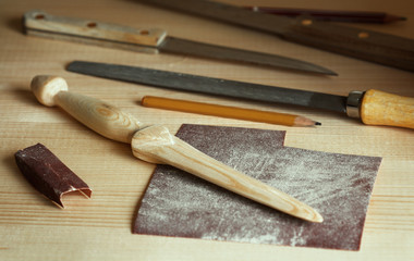 manufacture of wooden dagger layout, stage after sanding