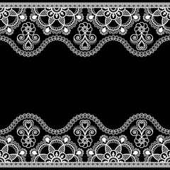 Indian, Mehndi Henna line lace border element with flowers pattern card for tattoo