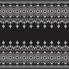 Indian, Mehndi Henna line lace element with circles pattern card for tattoo