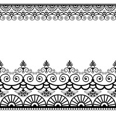 Border pattern elements with flowers and lace lines in Indian mehndi style isolated on white background.