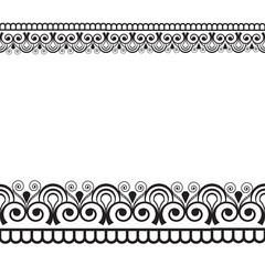 Mehndi Henna line lace seamless element with flowers pattern card for tattoo on white background