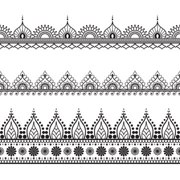 Border elements in Indian mehndi style for card or tattoo.