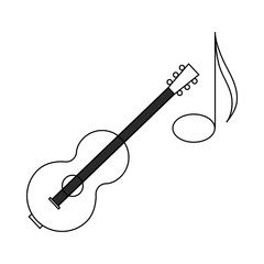 Acoustic guitar and note icon, outline style