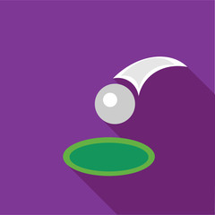 Golf ball flying to the hole icon, flat style