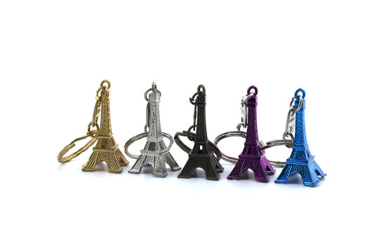 Souvenir Key Chain Eiffel Tower  Isolated On White Background