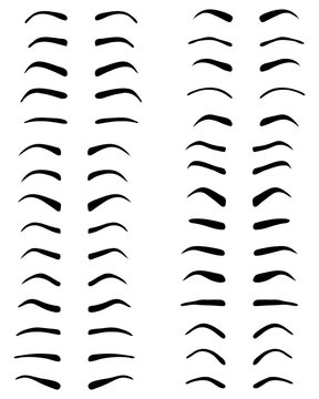 Types and forms of eyebrows, tattoo design,black silhouettes, vector