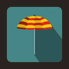 Obraz premium Yellow and red beach umbrella icon, flat style