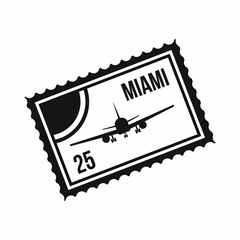 Stamp with plane and text Miami inside icon