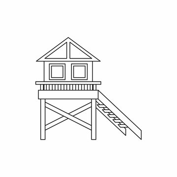 recommend clip art: Wooden stilt house icon, outline style