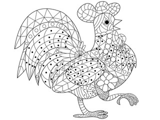 Cock coloring book vector for adults