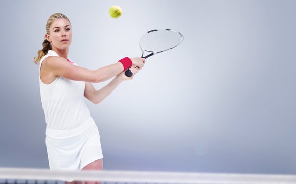 Composite image of athlete playing tennis with a racket 