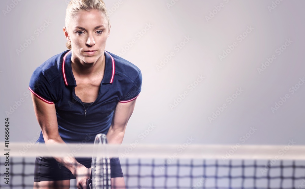 Poster composite image of tennis player playing tennis with a racket