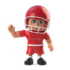 3d American footballer waves hello