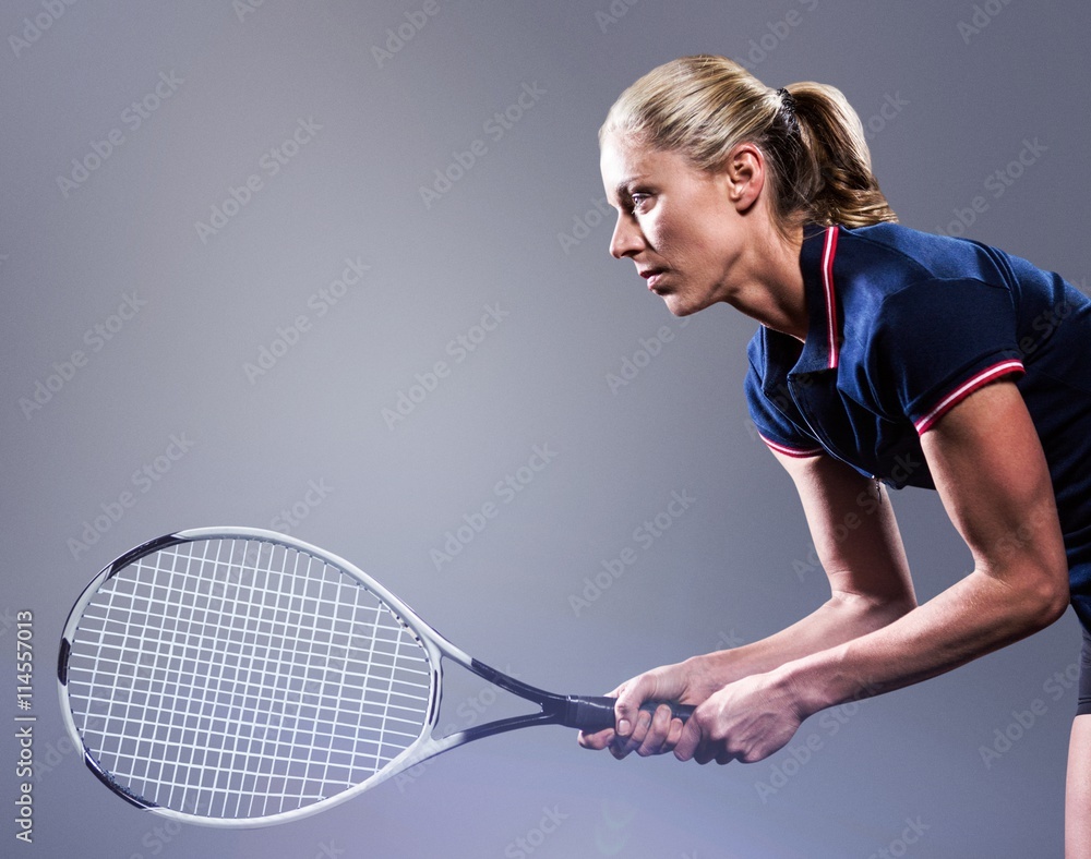 Poster composite image of tennis player playing tennis with a racket