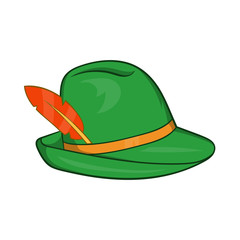 Green hat with a feather icon, cartoon style
