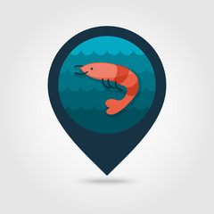 Shrimp pin map icon. Prawn. Summer. Vacation