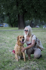 Adult Woman Enjoying Time with Pet Dog