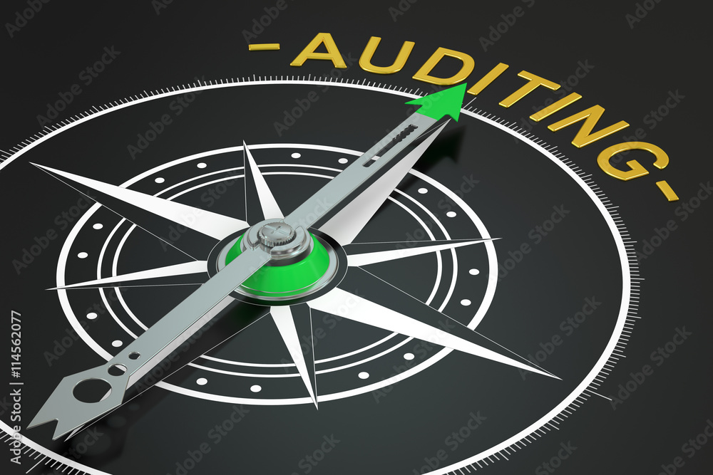 Poster auditing compass concept, 3d rendering