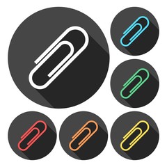 Vector paper clip icons set with long shadow