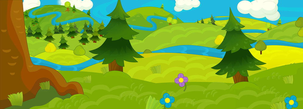 Cartoon happy nature scene - illustration for children