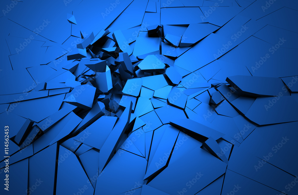Poster abstract 3d rendering of cracked surface. background with broken shape. wall destruction. explosion 