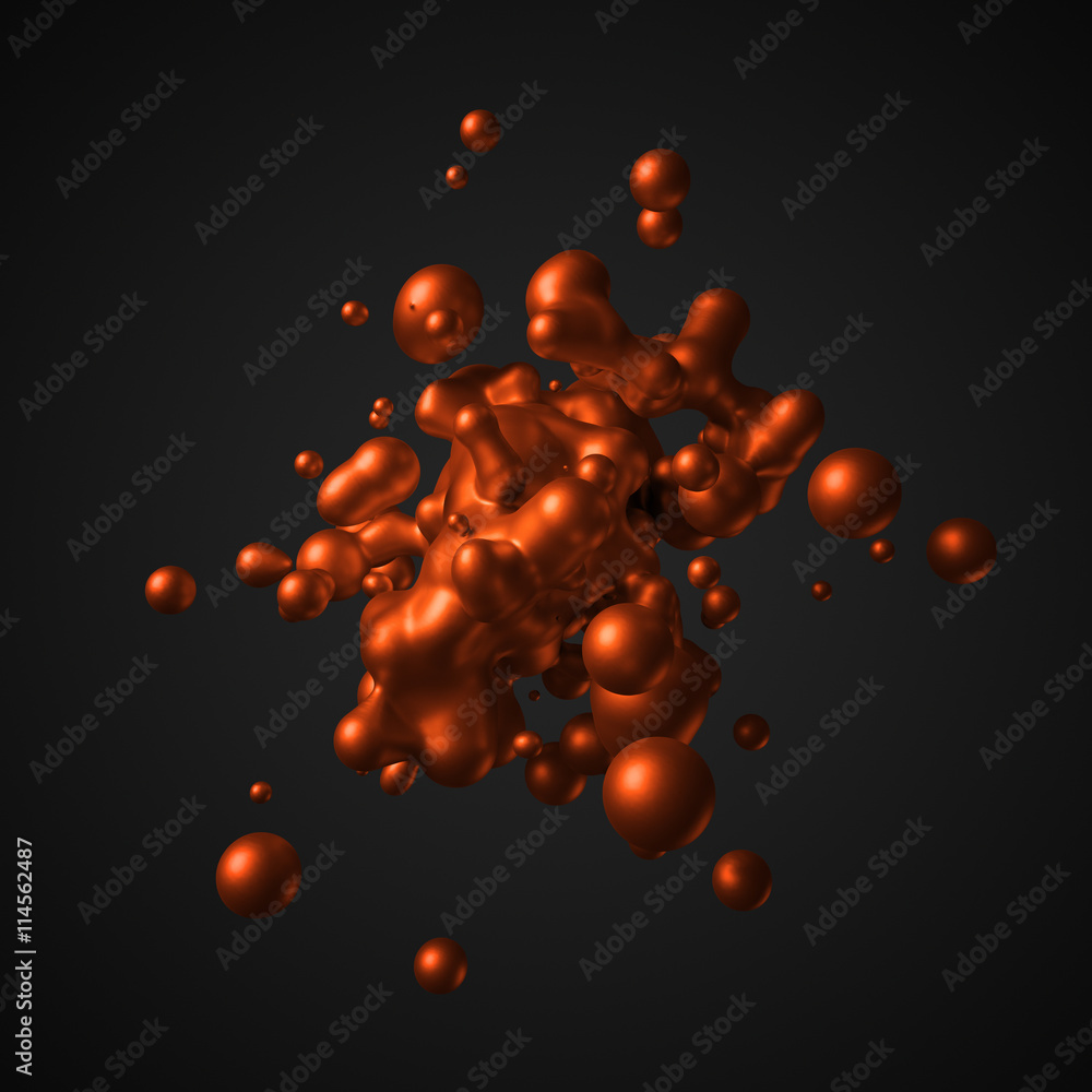 Poster abstract 3d rendering of chaotic liquid in empty space. background with dynamic fluid splash. design
